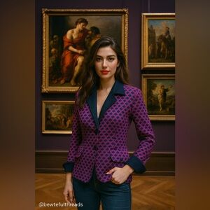 LUISA SPAGNOLI XS/S Purple Navy Knit Blazer Wool Blend